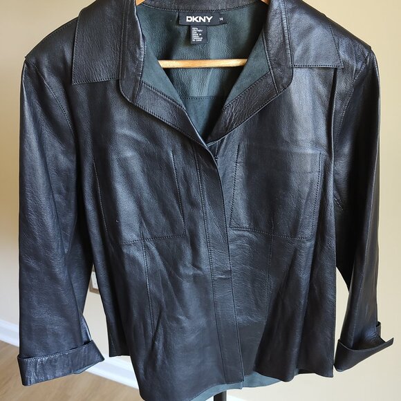 DKNY Black Leather Jacket - Size M - Picture 1 of 9